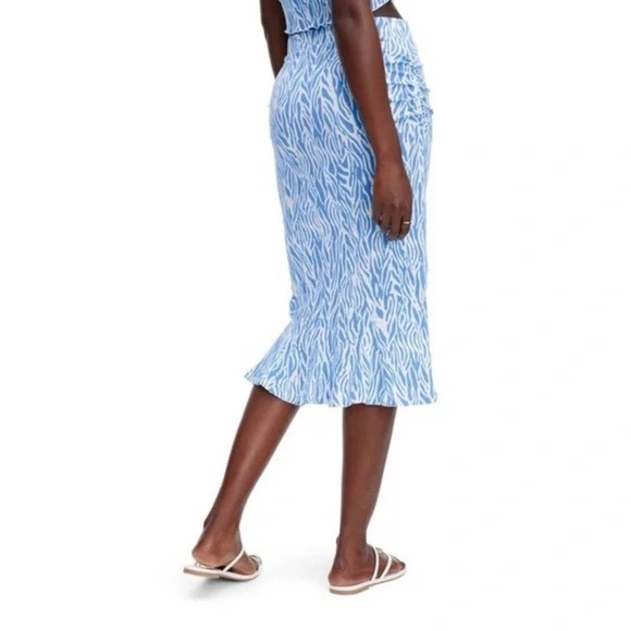 NWT new large DVF target ruched skirt blue & white Sea twig pattern Diane von - Picture 6 of 14